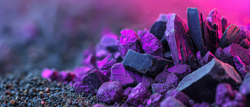 Potassium permanganate crystals showcase vivid purple colors and intricate structures under soft lighting