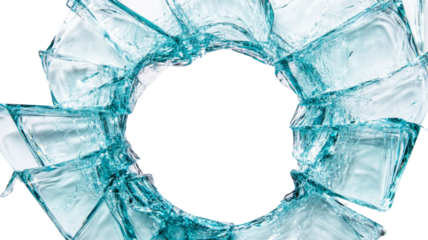 Broken glass shards forming a circle on transparent background