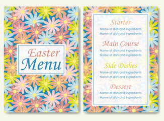 Easter menu template. Floral elegant restaurant template. Cafe identity. Vintage creative food template
