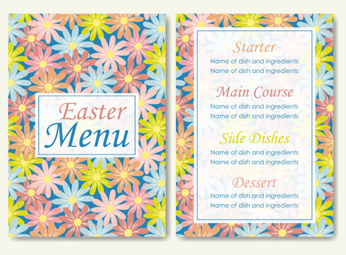 Easter menu template. Floral elegant restaurant template. Cafe identity. Vintage creative food template