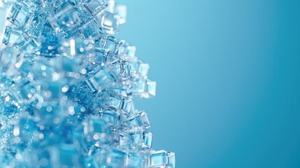 Close-up of shimmering ice crystals against a soft blue background, evoking a winter wonderland atmosphere