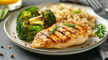 Grilled Chicken Breast with Steamed Broccoli and Quinoa Balanced Meal with Simple Elegant Presentation