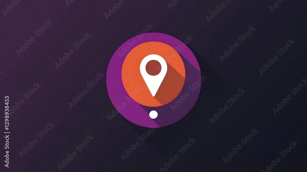 Poster abstract design featuring a location pin icon against a gradient background, conveying navigation th
