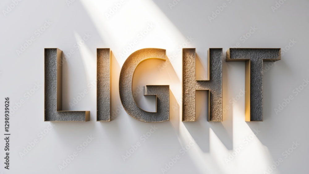 Poster decorative 3d letters spelling 'light' in a modern design on a minimalistic background with soft lig