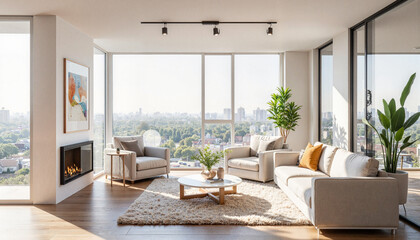 Spacious modern apartment with natural sunlight, serene lifestyle