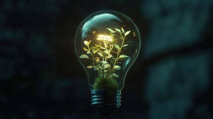 A light bulb glowing with fresh plants growing inside, symbolizing the continuous growth of ideas and the potential of an innovative mindset.