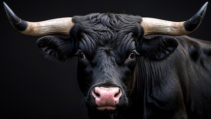 Naklejka premium Intense portrait of a black camargue bull face