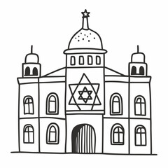 Obraz premium Hand Drawn Synagogue Illustration with Star of David on Dome