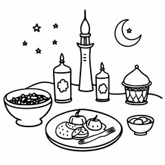 Ramadan Feast with Traditional Food and Decorations under Night Sky