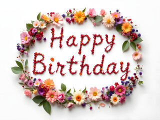 Happy birthday with flowers around