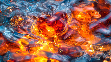 Abstract Glowing Orange Fire And Ice Liquid Fusion With Dynamic Energy