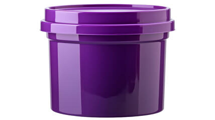 Glossy purple plastic jar with lid on transparent background