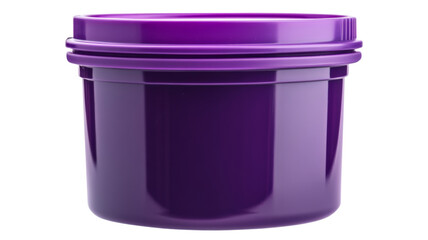 Purple plastic container with lid on transparent background