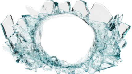 Broken glass forming a circle on transparent background