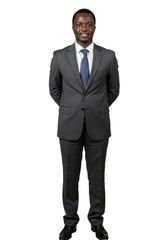Professional man in a suit standing confidently against a plain background isolated on transparent background PNG image