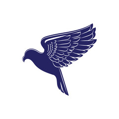 Simple Minimalist Spread Wings Pigeon Dove Bird Silhouette Logo Design Illustration