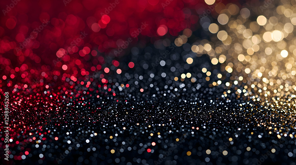 Poster abstract glittering background with red gold and black colors and bokeh effect