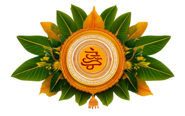 A Colorful Ugadi Greeting Card with Traditional Telugu Art and New Year Blessings Isolated on transparent background.