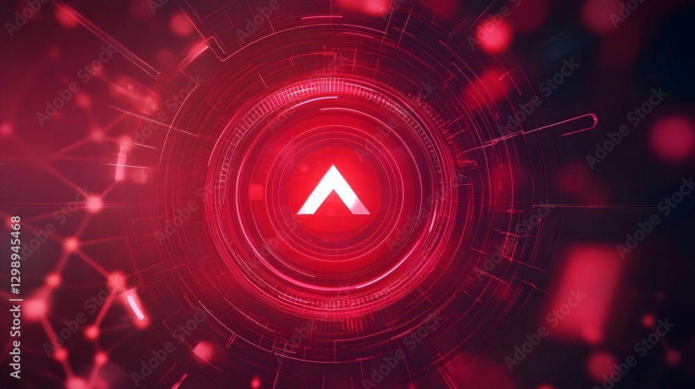 Poster abstract digital background with red and black circular patterns, featuring a central geometric shap