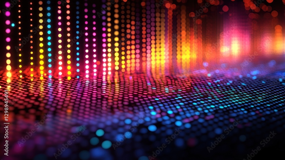Poster abstract glowing dots background with vivid color and reflection effects