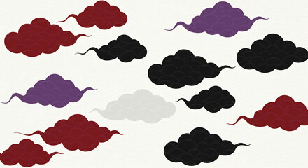 Collection of Stylized Clouds in Red Purple Black White and Gray