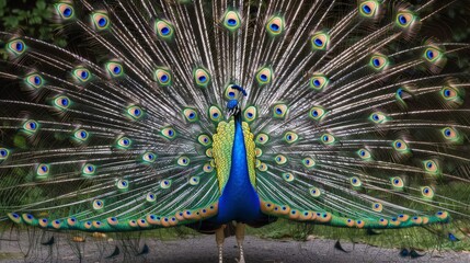 Obraz premium Majestic peacock displaying its feathers