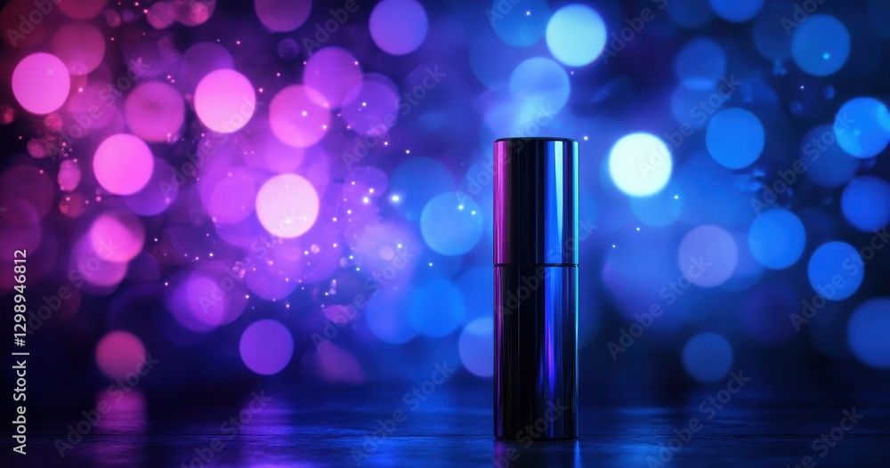 Aufkleber elegant perfume bottle standing alone against an abstract colorful bokeh background, creating a capt