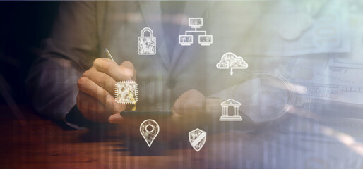 Safety system icons. Recordings with a stylus in a smartphone. The idea of routine and planning..