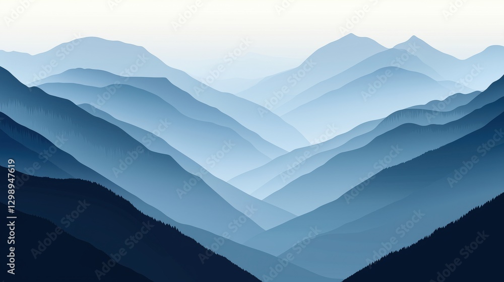 Wall mural a serene view of layered mountains in various shades of blue, creating a tranquil atmosphere.