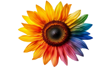 A Celestial Sunflower with Colorful Petals Depicting Peace and Prosperity Isolated on transparent background.