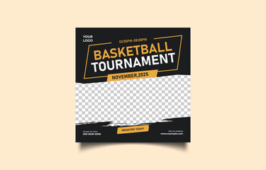 Basketball Tournament Flyer Template with Editable Text and Contact Information