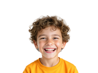 Happy smiling boy with blond hair expressing joy and fun, transparent background