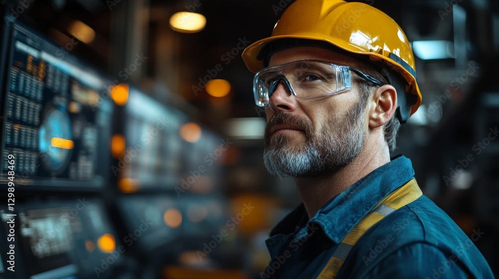 Leinwandbilder a dedicated worker inspects the intricate control panel in an automated manufacturing facility. this