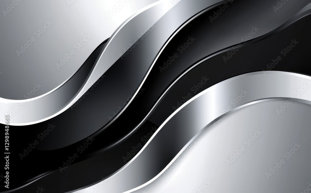Poster elegant wavy lines in black and silver tones with a smooth modern finish for abstract backgrounds an