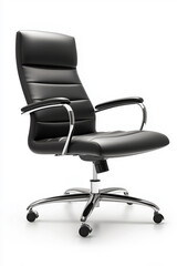Fototapeta premium Black leather office chair isolated on white background