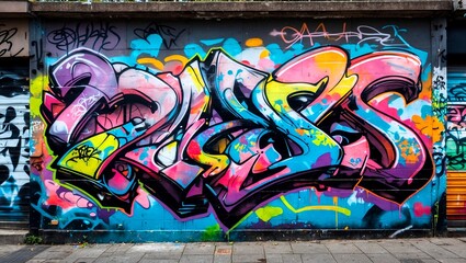 Vibrant urban expression on colorful graffiti walls
