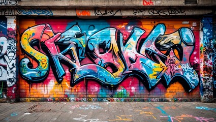 Vibrant urban art on colorful graffiti walls
