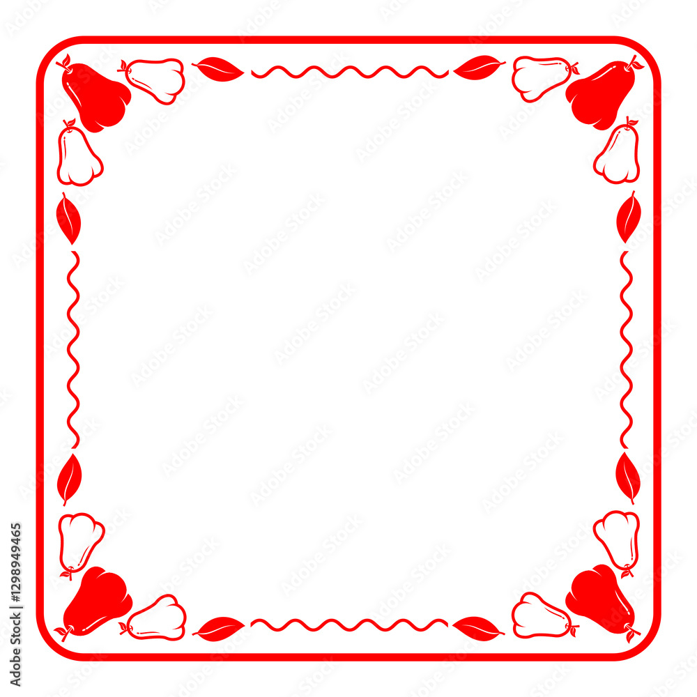 Wall mural red line and line wave square frame with rose apple