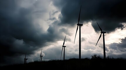 Obraz premium Wind Turbines Under Stormy Sky