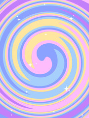 Retro style wallpaper in bright colors, spiral shape, abstract background, stars