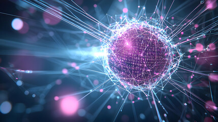 Abstract Digital Sphere With Connected Lines and Nodes in a Futuristic Technological Concept