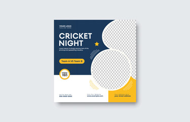 Cricket Night Event Flyer Template with Team Match Details and Contact Information