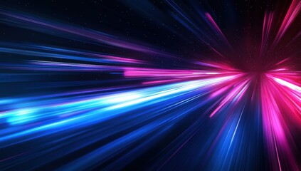 Energetic beams of vibrant blue and pink light streaking through a dark cosmic space, creating a dynamic and futuristic visual experience