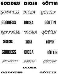 Goddess Diosa Göttin skalierbare Vektoren Vektorschrift Vektor Vektorgrafik skalierbar transparenter hintergrund English Español Deutsch