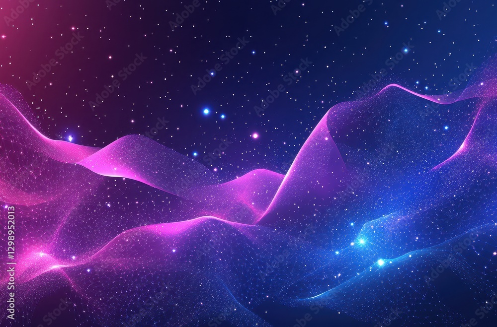 Aufkleber ethereal abstract background with colorful waves and twinkling stars in a deep space setting for use