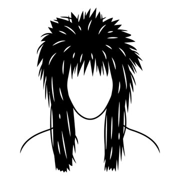 Mullet Hairstyle Icon: A detailed, minimalist silhouette of a mullet hairstyle, a bold statement of individuality and style