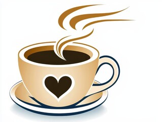 Obraz premium Decaf coffee. Coffee cup with heart design and steam, symbolizing warmth and love.