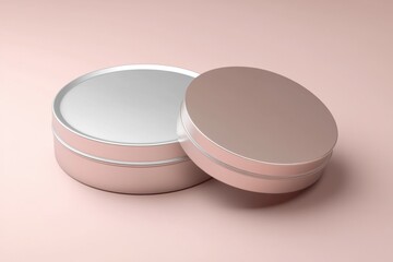 Elegant Round Metallic Containers on Soft Pink Background