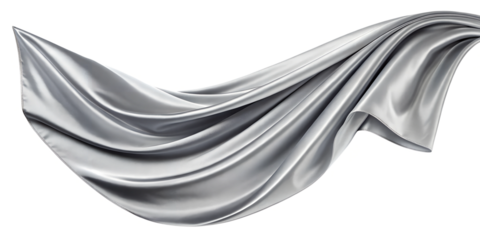silver grey silk satin cloth floating or flying with png background