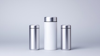 Three insulated bottles studio shot, white background